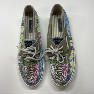 Sperry Top-Sider Boat Shoes Floral‎ Print Canvas Lace Up Casual Comfort Size 8